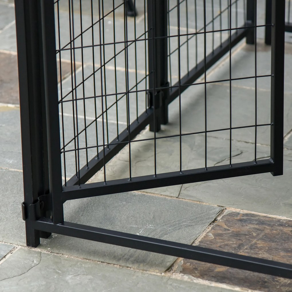 PawHut Chenar exterior cu acoperiș încuietoare pentru câine cadru din metal 120 x 120 x 138cm negru | Aosom Romania