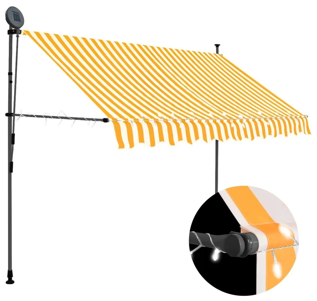 vidaXL Copertină retractabilă manual cu LED, alb &amp; portocaliu, 250 cm