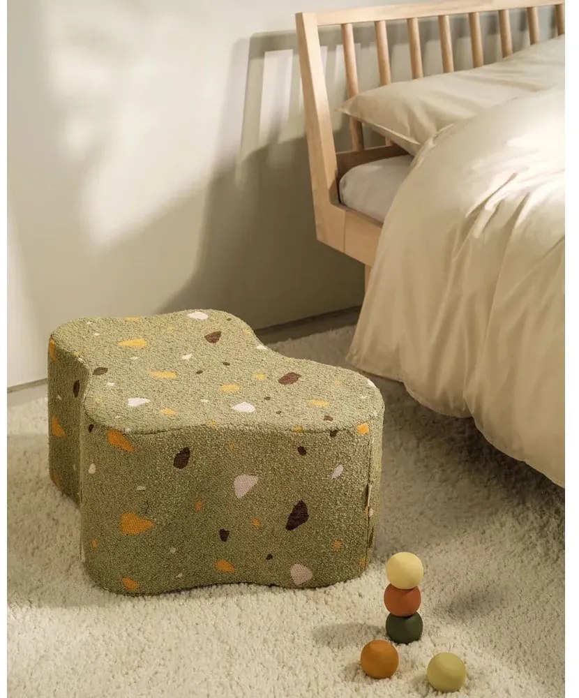 Puf de copii verde cu tapițerie din țesătură bouclé/cu tapițerie din chenille Terrazzo Cloud – Wigiwama