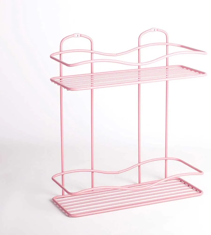 Etajera metalica 2 nivele, 30x13x35 cm, roz