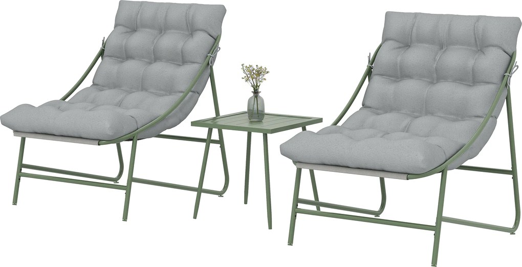Outsunny Set de grădină 3 piese cu 2 scaune lounge, masă de cafea și perne pentru exterior terasă balcon gri deschis | Aosom Romania