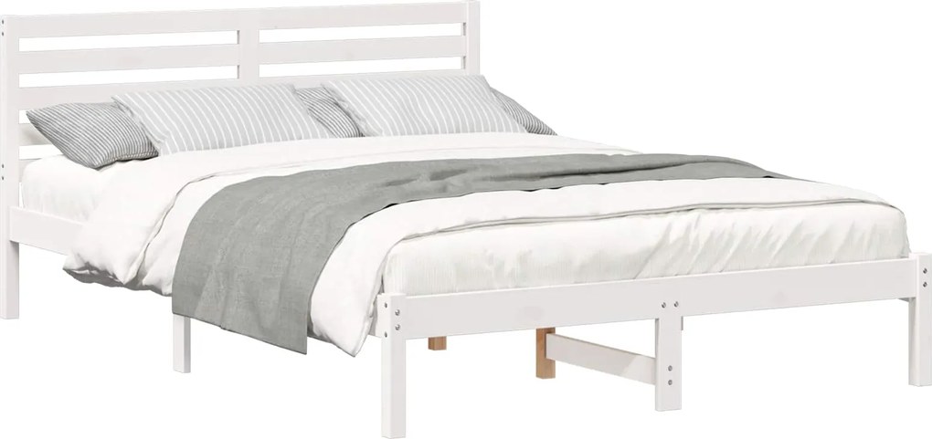 vidaXL Cadru de pat cu headboard Alb 140 x 210 cm Lemn de pin masiv