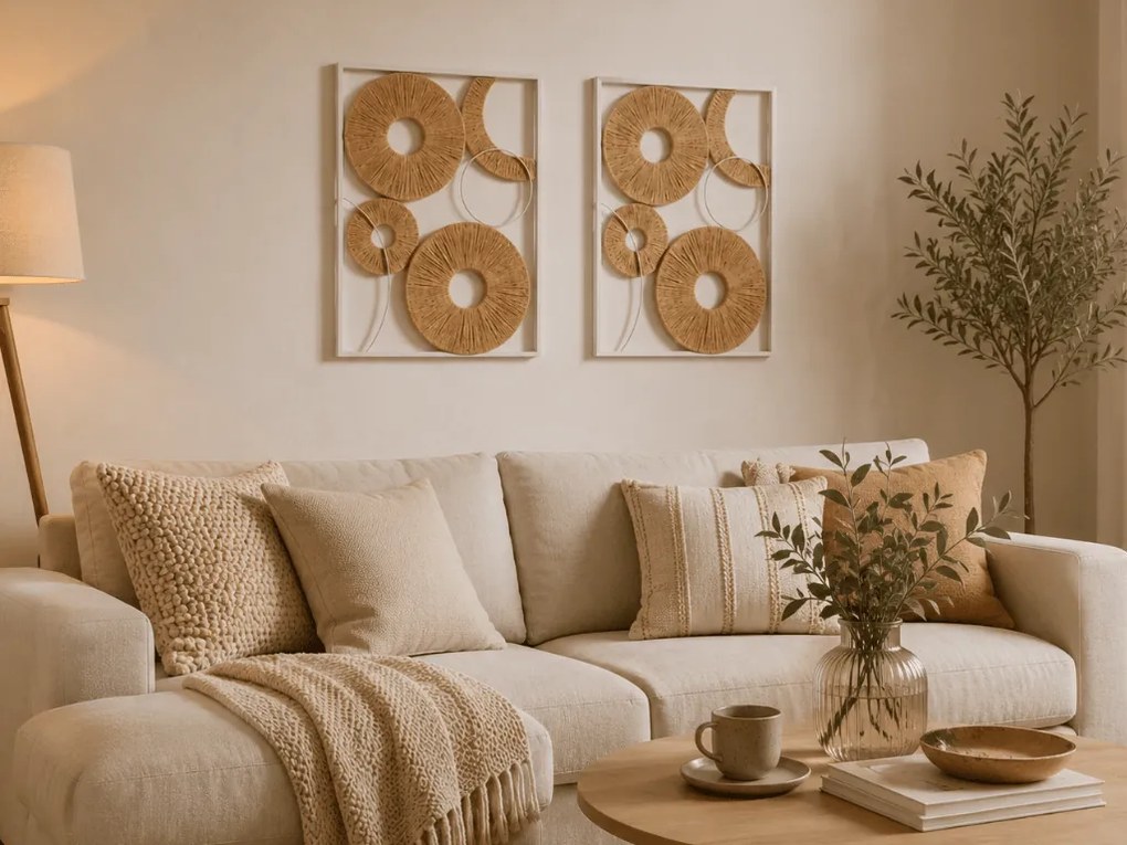 Set 2 piese decoratiuni de perete CIRCLES metal 48x68 cm, alb / bej