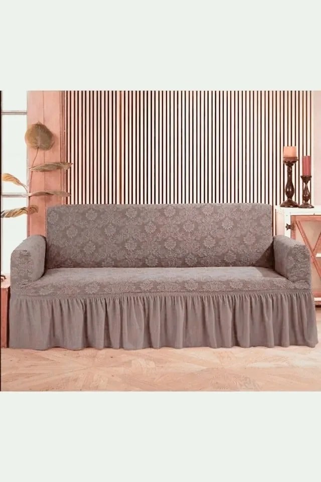 Husa elastica pentru canapea 3 locuri, cu volanas, model Jacquard, Cappuccino