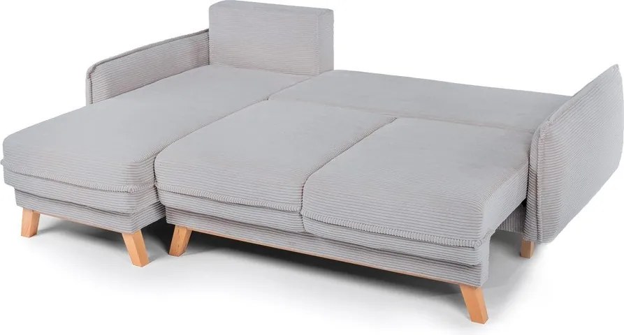 Colțar gri deschis extensibil/cu spațiu de depozitare cu tapițerie din catifea reiată Tori – Bonami Selection