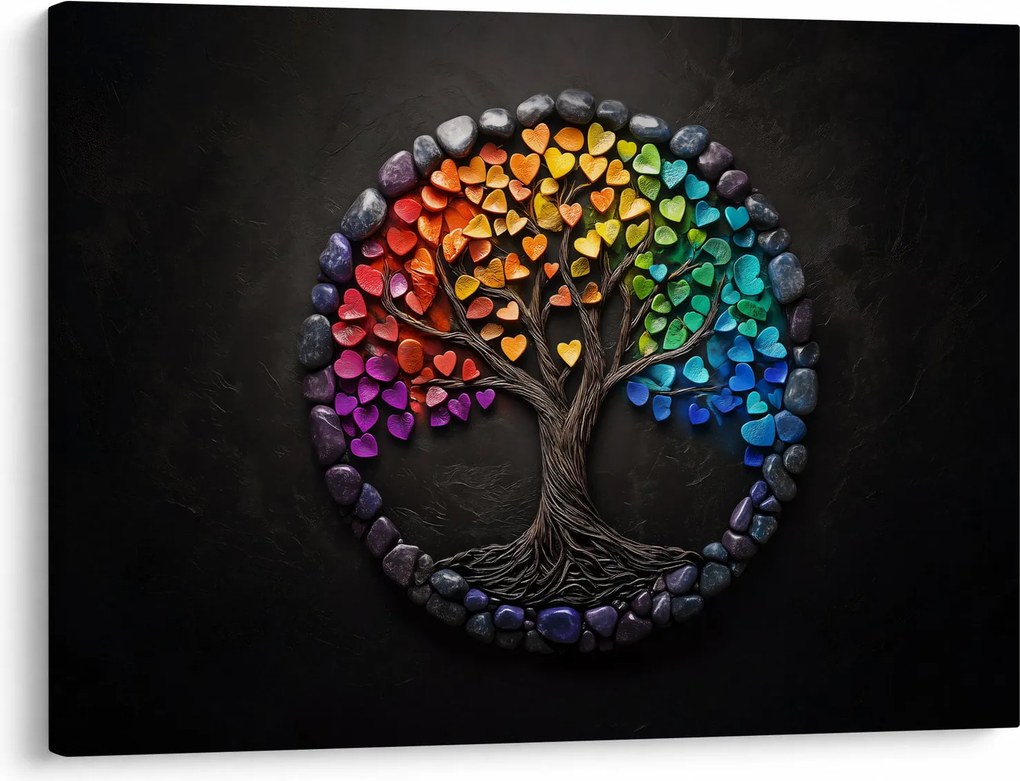 Tablou – Arbore plin de inimi colorate (70x50 cm)