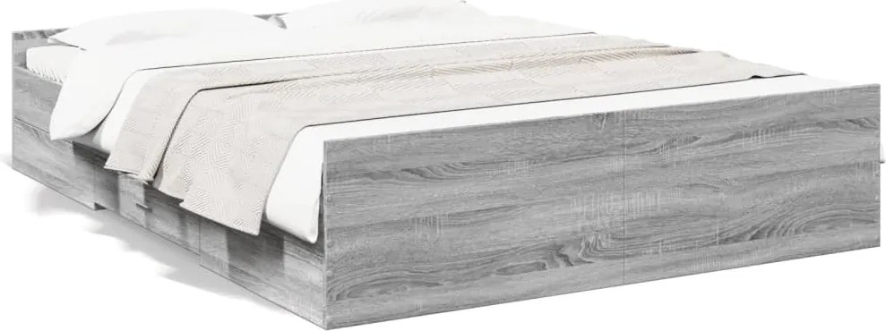 vidaXL Cadru de pat cu sertare gri sonoma 150x200 cm lemn prelucrat