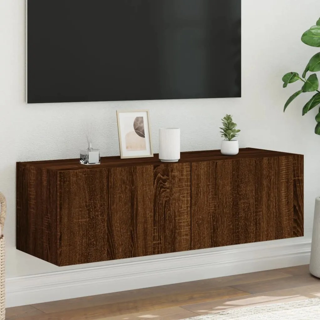 vidaXL Comodă TV de perete cu lumini LED, stejar maro, 100x35x31 cm