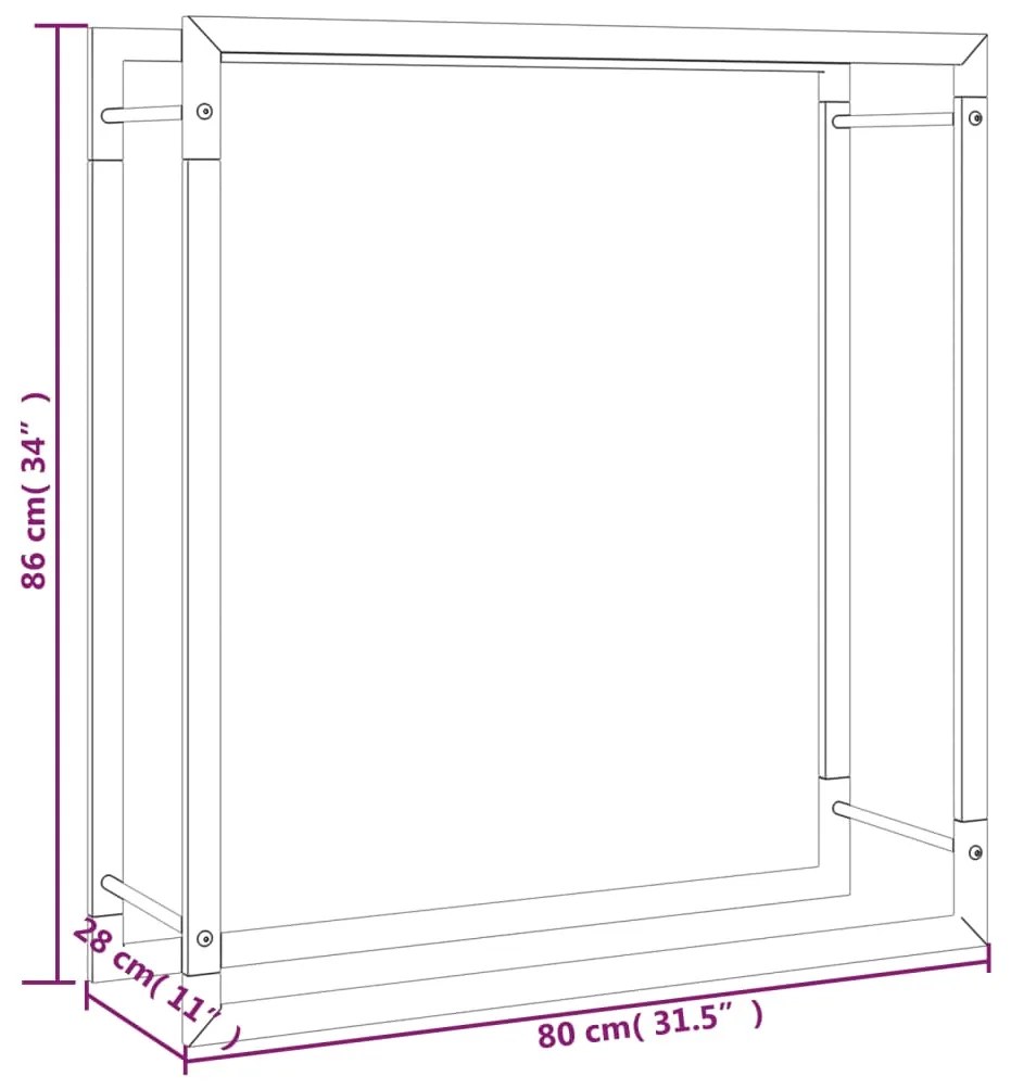 Suport pentru lemne de foc, negru mat, 80x28x86 cm, otel