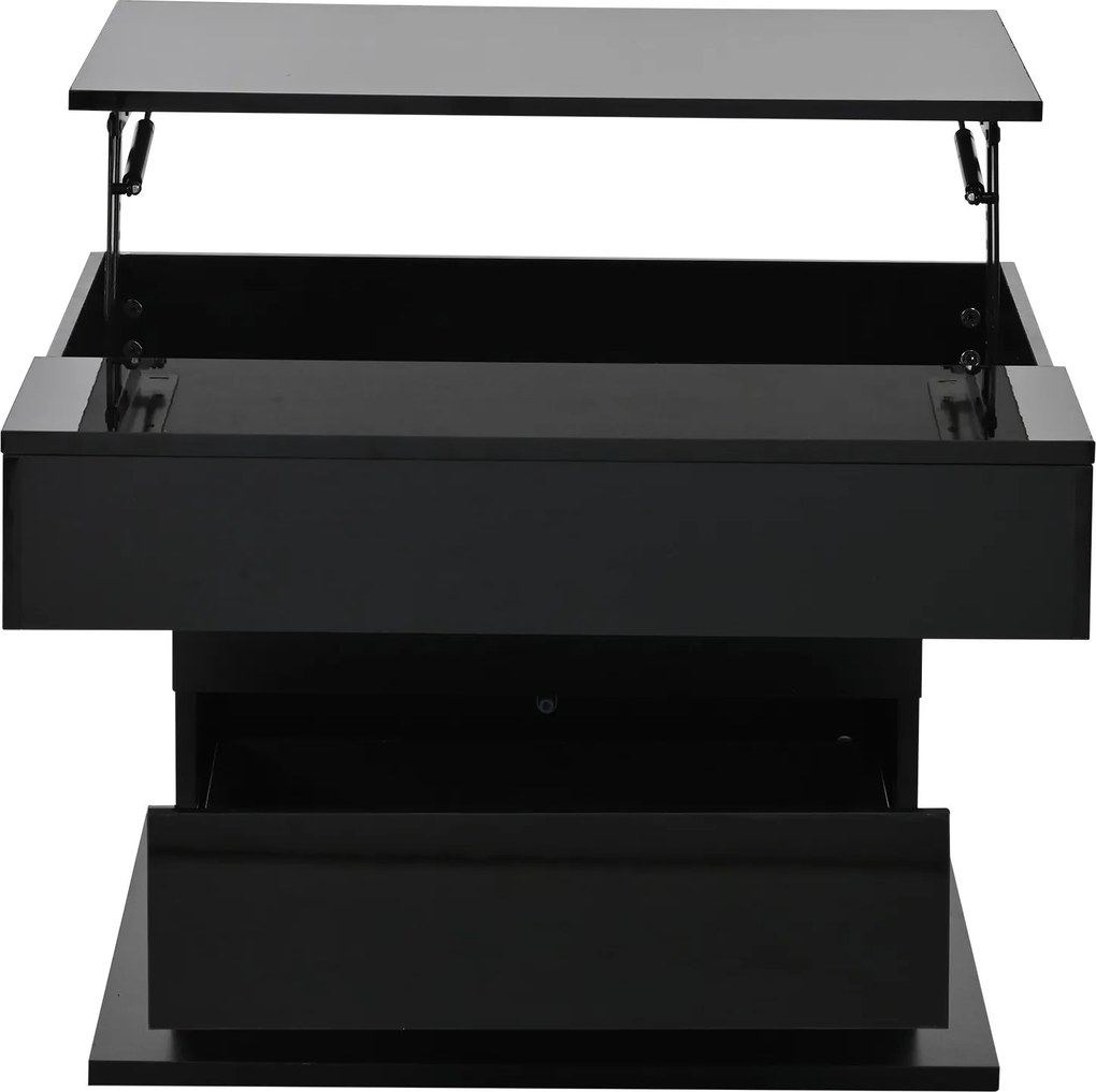 Masă de cafea rotativă 360° cu funcție de ridicare, spațiu de depozitare ascuns și 1 sertar, 70x70x45 cm, Negru