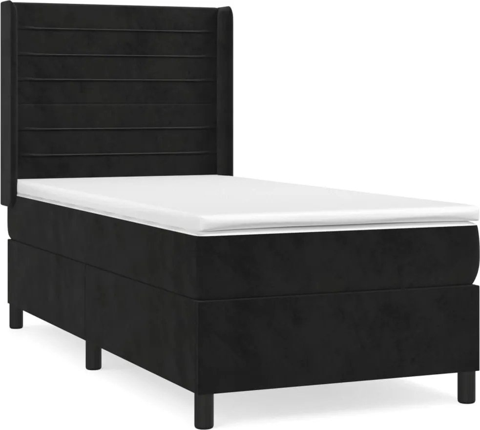 vidaXL Pat box spring cu saltea, negru, 90x190 cm, catifea