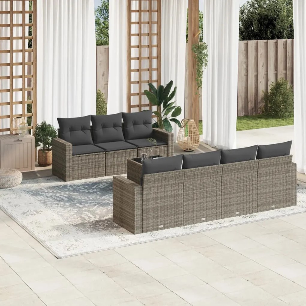 vidaXL Set canapele de grădină cu perne, 8 piese, gri, poliratan