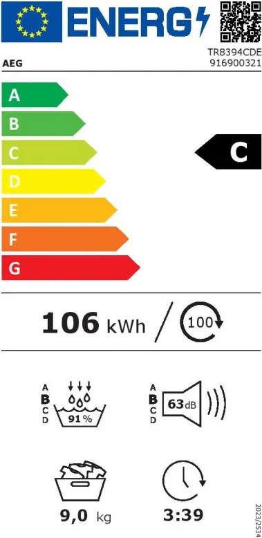 Uscător de rufe AEG TR8394CDE, clasa C, 118 l, 9 kg, afișaj LED, AbsoluteCare, MixDry, Wi-Fi, negru