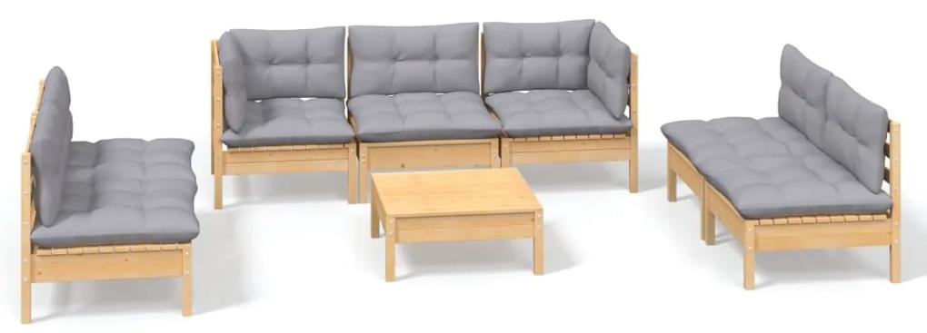 3096225 vidaXL Set mobilier de grădină cu perne gri, 8 piese, lemn masiv pin