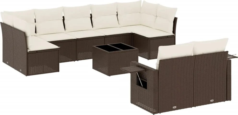vidaXL Set canapele de grădină cu perne, 10 piese, maro, poliratan