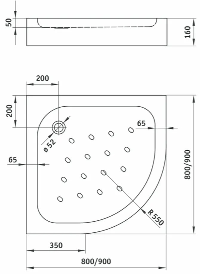 Cadita dus semirotunda 80x80 alba Deante, Funkia 800x800 mm