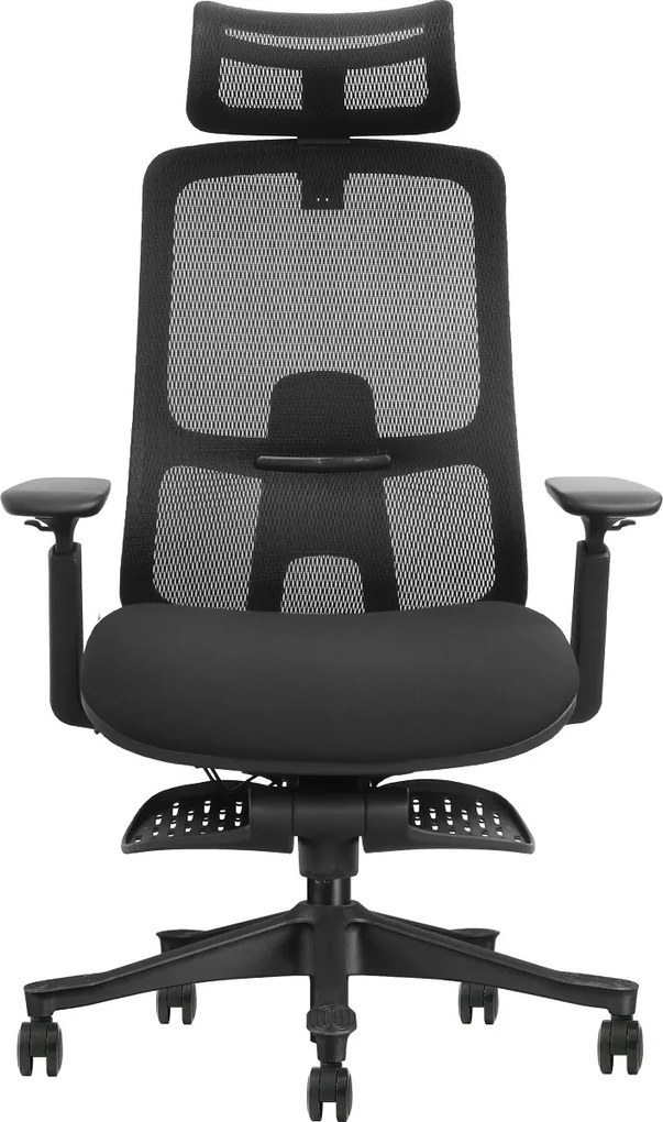 VANTIS PRO – Scaun Ergonomic Premium cu Spătar Înalt Regalbil pe înălțime în 5 poziții, Șezut glisant, Cotiere 3D, Suport pentru picioare, Mesh, Negru