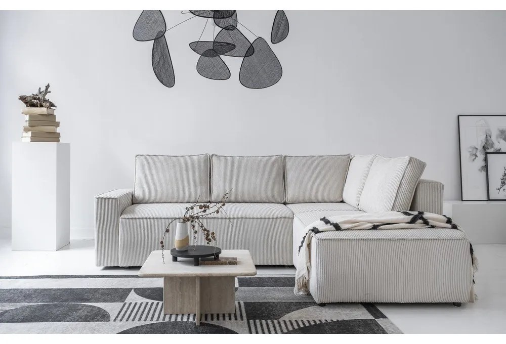 Colțar alb extensibil cu tapițerie din catifea reiată (cu colț pe partea dreaptă) Brave Dave – Miuform