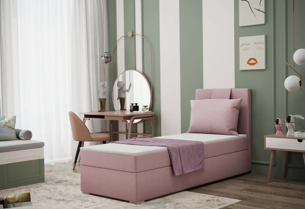 Supermobel Pat tapitat boxspring AMANDA + topper, 90x200, soro 34, dreapta