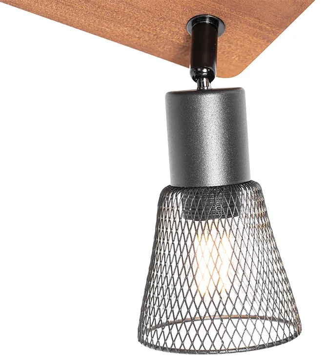 Spotlight industrial negru cu lemn 4 lumini - Kristina