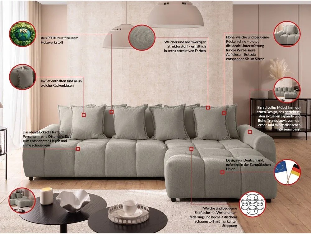 Colțar taupe (cu colț pe partea dreaptă/cu șezlong) Albane – Ropez