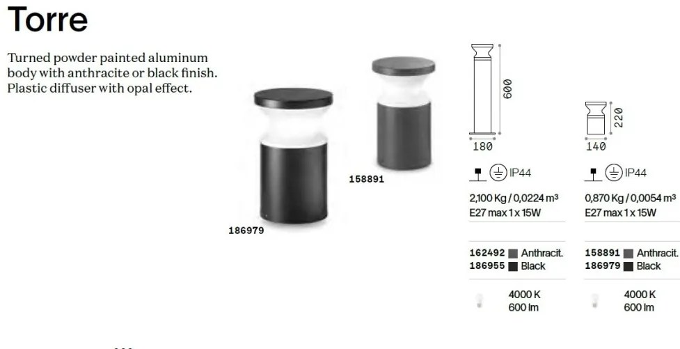 Stalp exterior design modern TORRE pt1 h60 negru