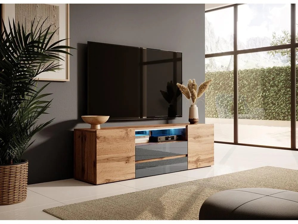 Dulap TV Boss (cu iluminat) (stejar wotan + gri). 1098618