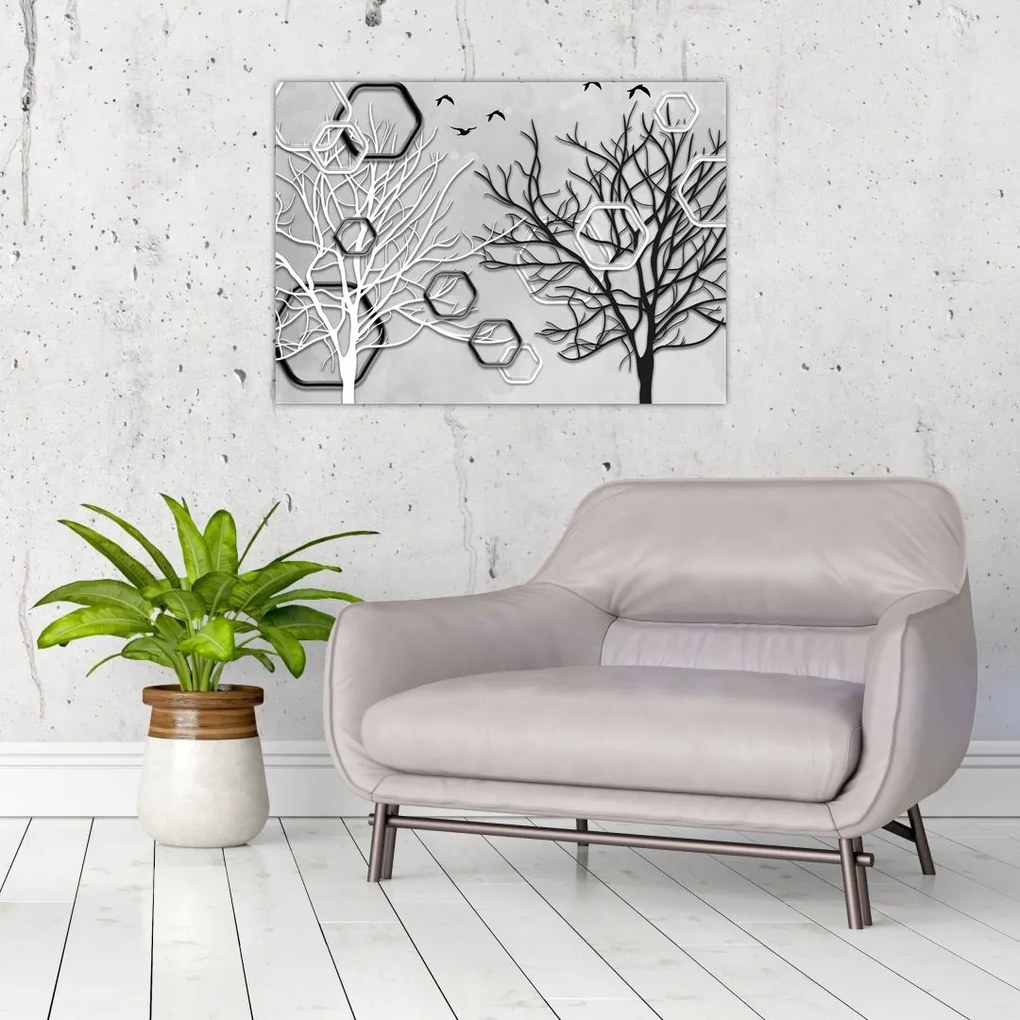 Tablou abstract cu pomi (70x50 cm)