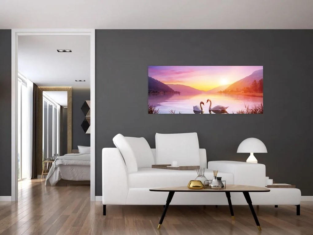 Tablou - Lebăde îndrăgostite (120x50 cm)