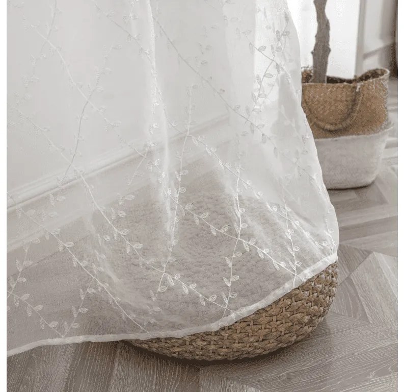 Perdea alba VINTORA cu model de frunze 140x250 cm Agatat: Inele metalice