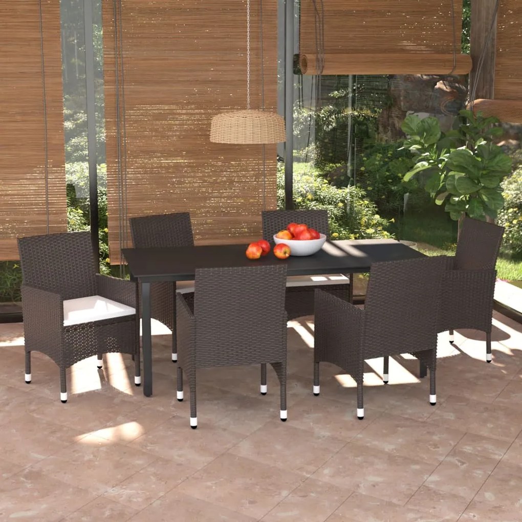 3094995 vidaXL Set mobilier de grădină cu perne, 7 piese, maro, poliratan