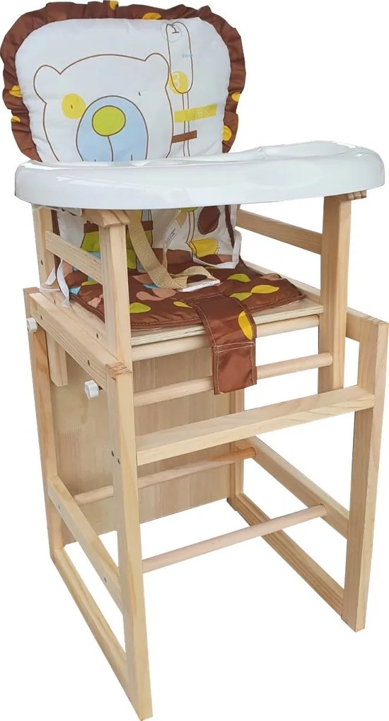 Scaun de masa pentru copii si bebe transformabil in masuta NOVOKIDS™ Wooden Table Chair, Din lemn masiv, Centura de siguranta, Sezut comfortabil