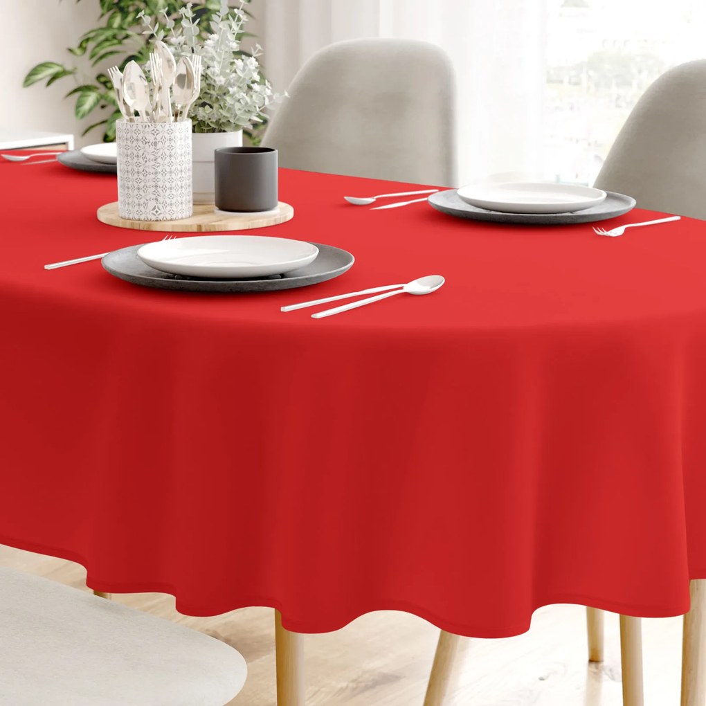 Goldea față de masă decorativă  loneta - roșu - ovală 140 x 180 cm