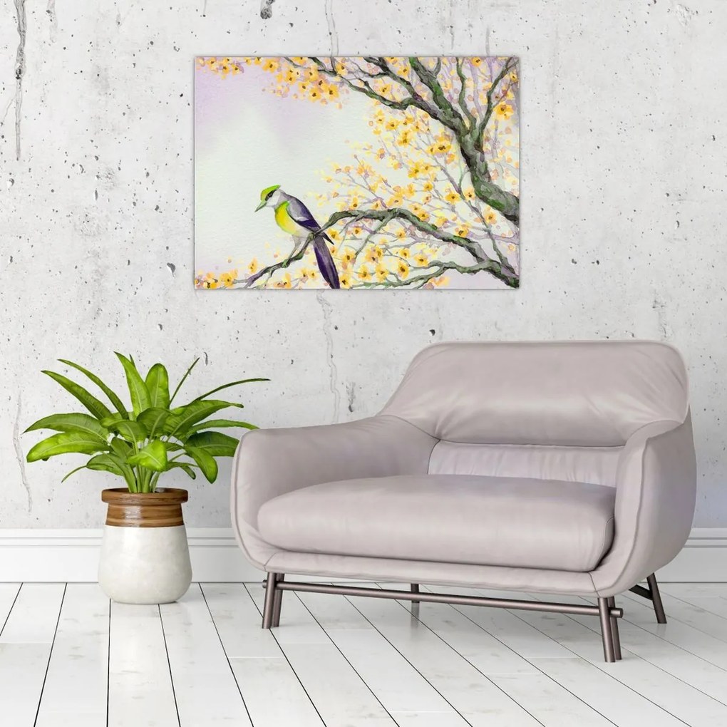 Tablou - Pasăre în copac,acuarelă (70x50 cm)