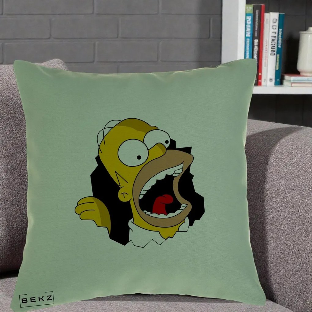 Perna Personalizata Homer Simpson Surpriza, 40x40 cm, Verde, Husa Detasabila, Perna Inclusa, BEKZ®