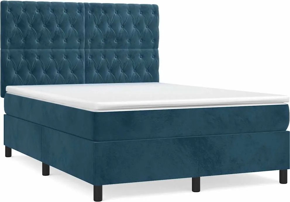 vidaXL Pat box spring cu saltea, albastru închis, 140x200 cm, catifea