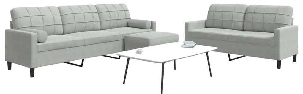 vidaXL Set de canapele cu perne, 3 piese, gri deschis, catifea