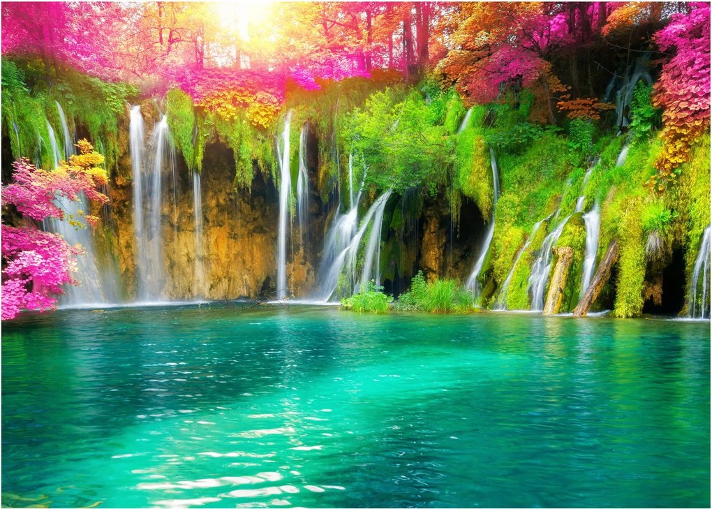 Tablou pe sticlă - Cascada, Lacurile Plitvice, Croația (70x50 cm)