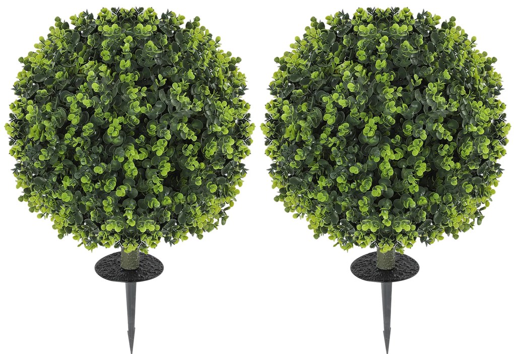 HOMCOM Set 2 Plante Artificiale de Buxus de 40 cm cu Tija Integrată pentru Interior și Exterior, Verde | Aosom Romania