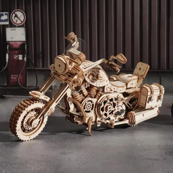 Puzzle mecanic 3D din lemn, motocicletă RoboTime