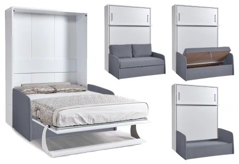 Set pat rabatabil dublu cu somiera inclusa si canapea Diva(LOFT) Confort SET(140X190) - Alb Mat