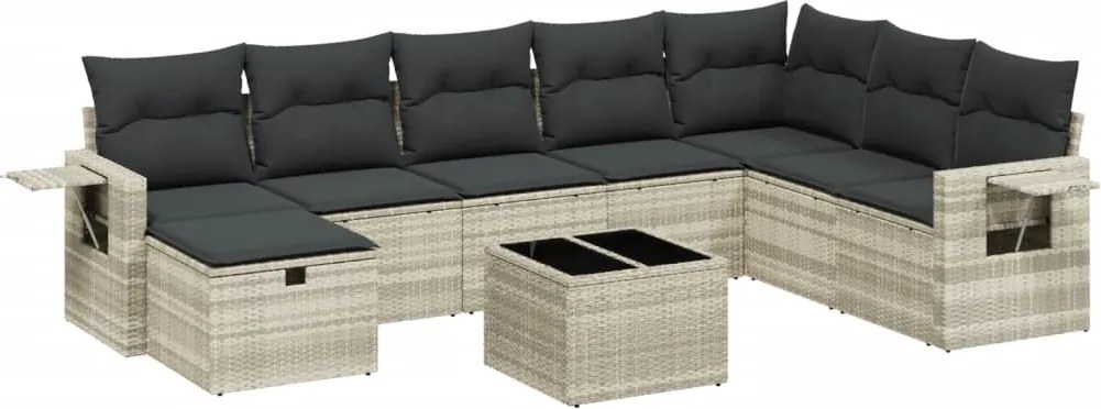 vidaXL Set canapele de grădină cu perne, 9 piese gri deschis poliratan