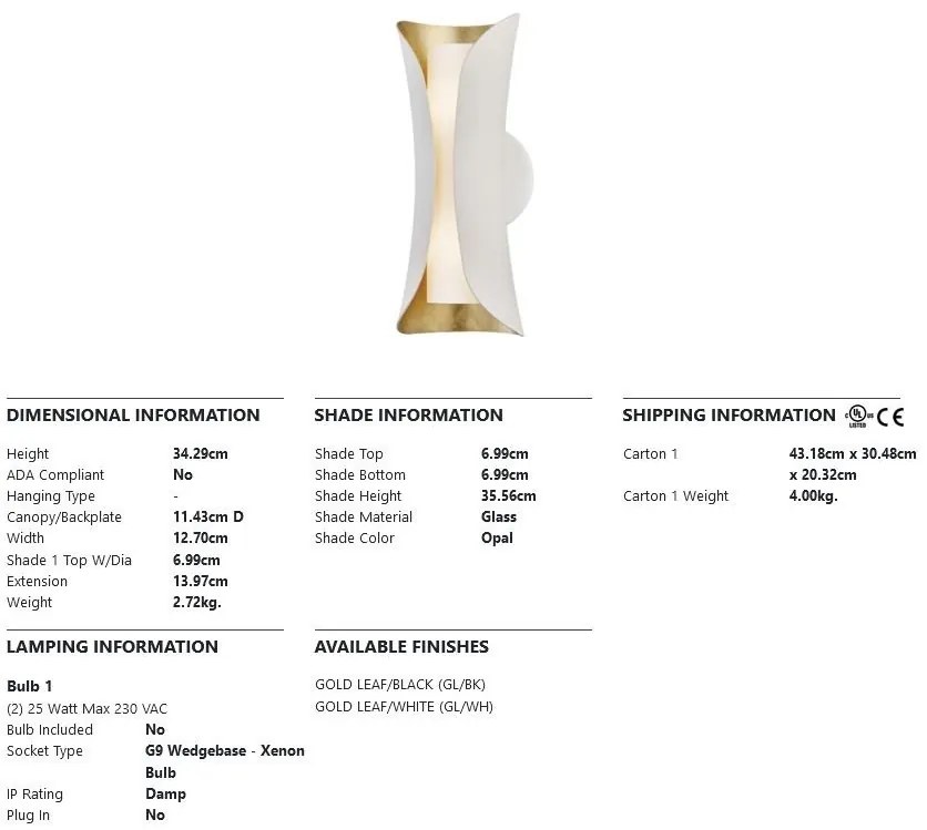 Aplica de perete design modern JOSIE alb/foita aurie