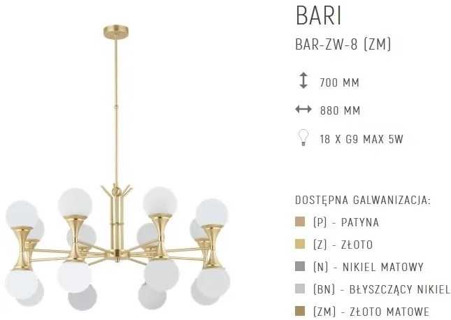 Candelabru 8 brate design LUX realizat manual BARI