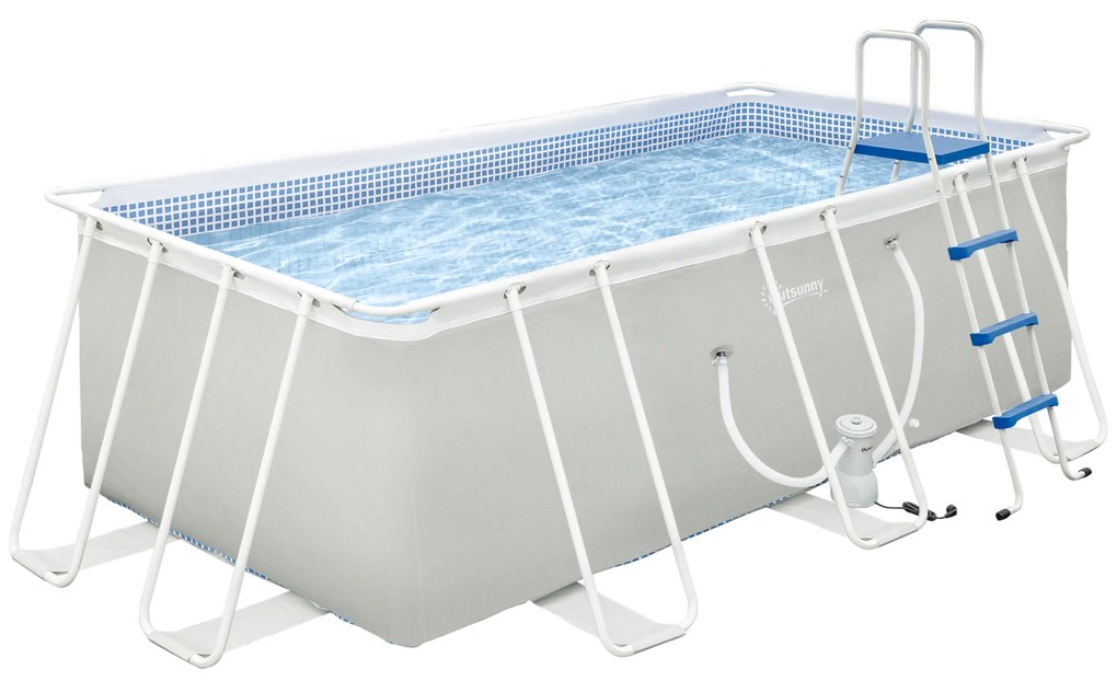 Outsunny Piscina Supraterana Dreptunghiulara cu Pompa Filtru si Scara Incluse, 440x240x122cm, Gri | Aosom Ro