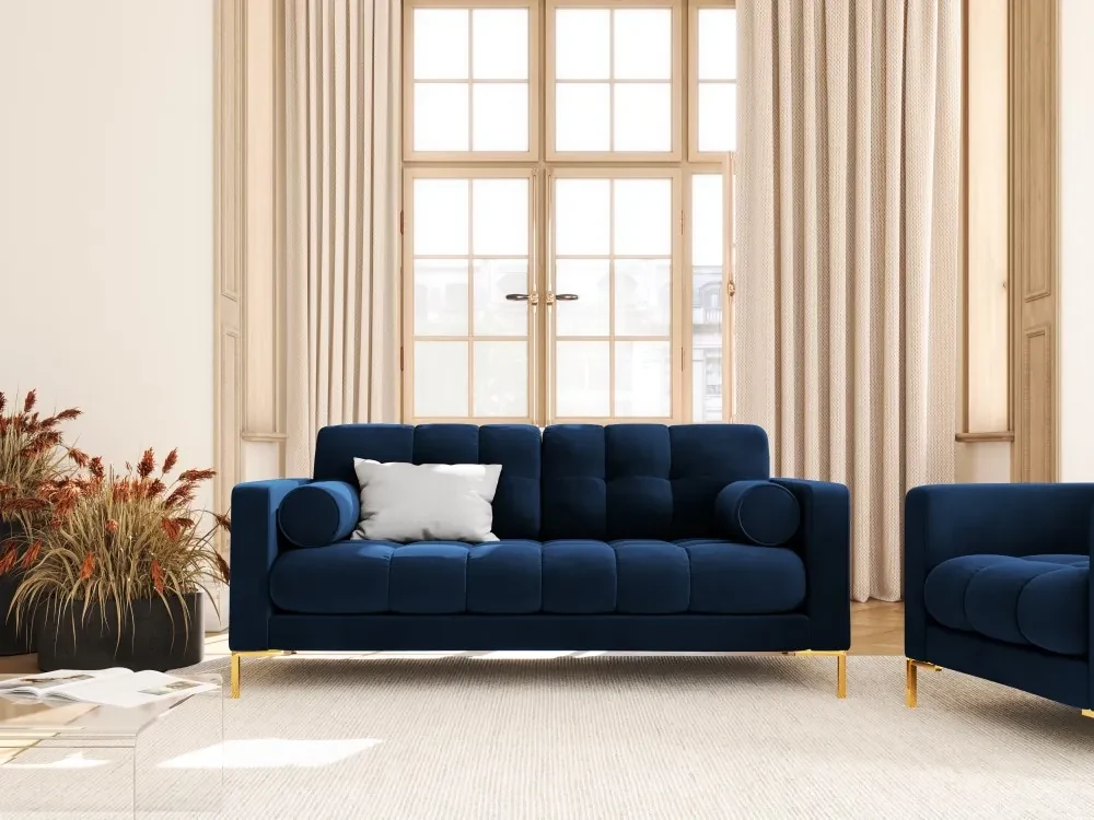 Canapea Bali Royal Blue, 2 locuri/catifea/picioare gold