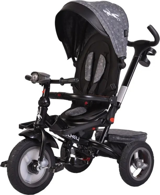 Tricicleta cu copertina detasabila NOVOKIDS™ Jockey Trike , Cu far luminos si melodii, Roti gonflabile din cauciuc, Pozitie somn, Pedale si maner