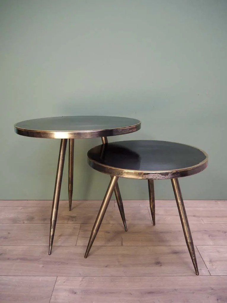 Set 2 masute laterale din metal, cu aspect vintage, Golden edge