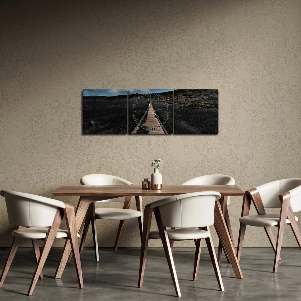 Tablou drumul de lemn în amurg (cu ceas) (90x30 cm)