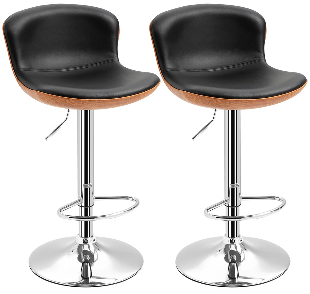 HOMCOM Set de 2 Taburet de Bar Design Contemporan Înălțime șezut reglabil 64-85 cm rotire 360° acoperire sintetică Negru Imitație Lemn | Aosom Romania